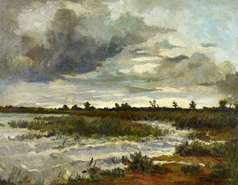 Paesaggio lacustre con l'arrivo della tempesta